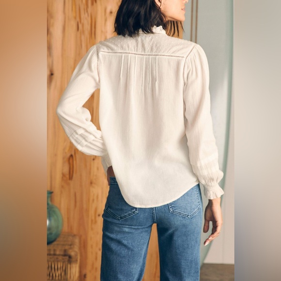 Faherty Willa Button Front Organic Cotton Ruffle Collar Embroidered White Top 22 - Picture 9 of 11